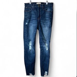 Madewell 9” High Rise Medium-Dark Wash Distressed Slim Skinny Jeans size 28T